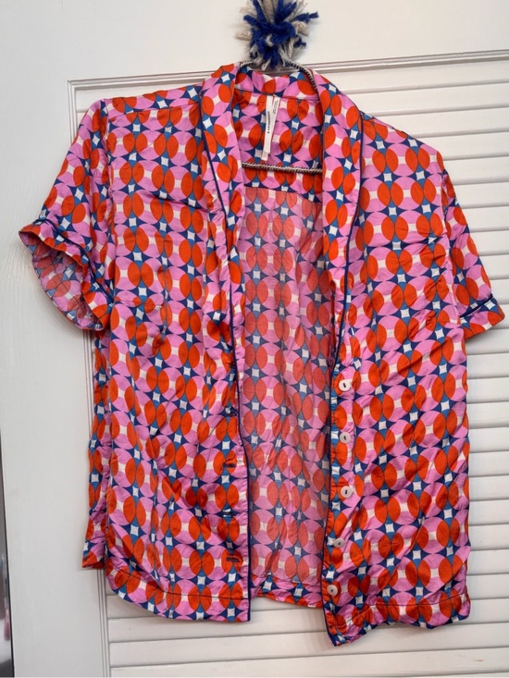 Anthropologie Pink, Orange & Blue Geometric Button-Up pajama top